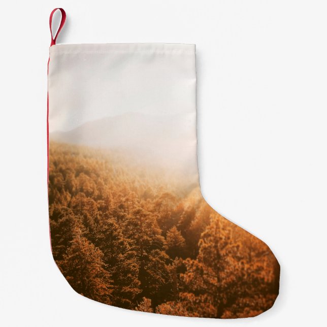 GOLDENE SONNE ÜBER EINEM WALD KLEINER WEIHNACHTSSTRUMPF (Vorderseite)