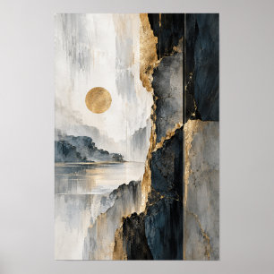 Goldene Sonne und dunkle Klippe Abstrakte Landscha Poster