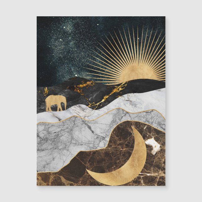 Goldene Sonne und Mond mit Elefant in Marmor Kosmi Magnetkarte (Vorderseite)