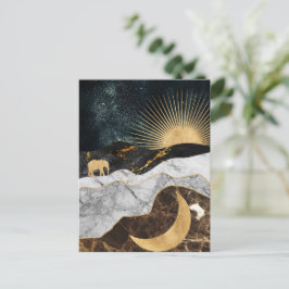 Goldene Sonne und Mond mit Elefant in Marmor Kosmi Postkarte
