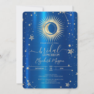 Goldene Sonne und Mond Sterne Blau Metallisches Mi Einladung
