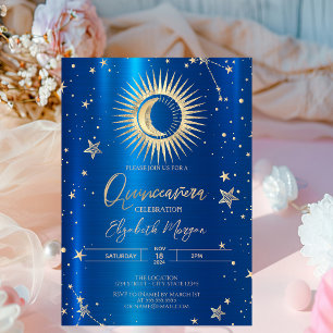 Goldene Sonne und Mond Sterne Blaue Metallic Quinc Einladung