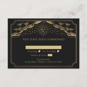 Goldene Sonne und Mond Tarotkarten Hochzeit RSVP Begleitkarte