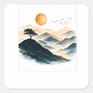 Goldene Sonnenberge Landschaft Quadratischer Aufkleber