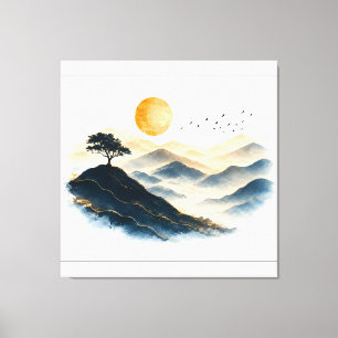 Goldene Sonnenberglandschaft auf gespannter Leinwa Leinwanddruck