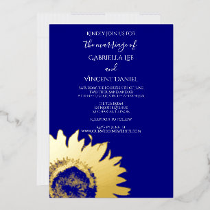 Goldene Sonnenblume auf marineblauer Hochzeit Folieneinladung