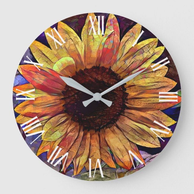 Goldene Sonnenblume Große Wanduhr (Vorderseite)