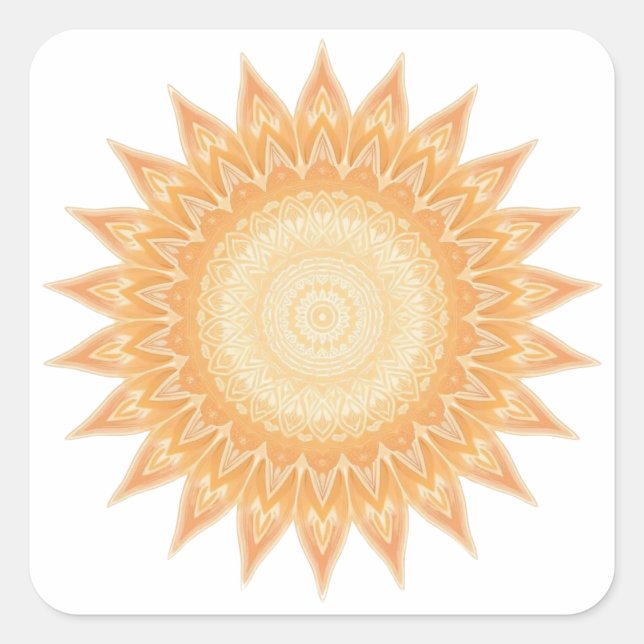 "Goldene Sonnenblume Mandala - Licht in dir" Quadratischer Aufkleber (Vorderseite)