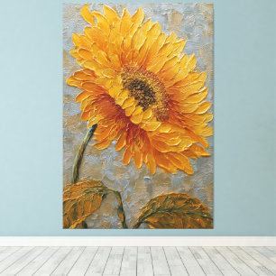 Goldene Sonnenblume mit silbernem Wirbel Abstrakte Leinwanddruck