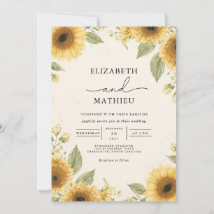 Goldene Sonnenblume Rustikale Hochzeit Einladung