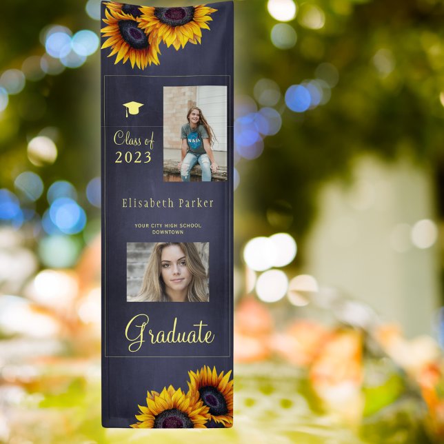 Goldene Sonnenblumen FOTO Collage Graduation Party Banner (Von Creator hochgeladen)