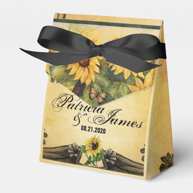 Goldene Sonnenblumen Gastgeschenk Hochzeit Box Geschenkschachtel (Vorderseite)