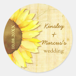 Goldene Sonnenblumen Hochzeit retten Datum Runder Aufkleber