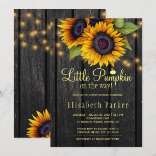 Goldene Sonnenblumen Land Scheune Holz Babyparty Einladung