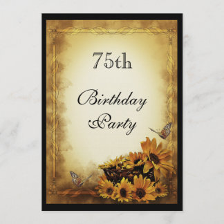 Goldene Sonnenblumen und Schmetterlinge 75. Geburt Einladung