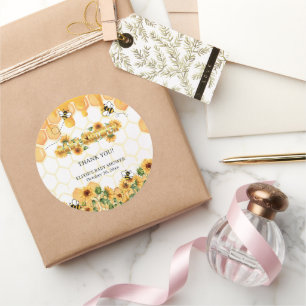 Goldene Sonnenblumen-Waben-Honigbiene-Baby-Party Runder Aufkleber