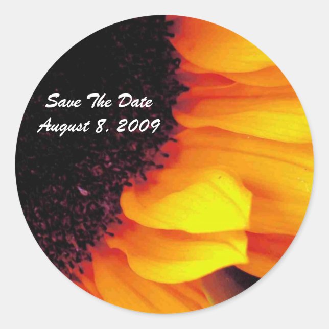 Goldene Sonnenblumenhochzeit retten Datum Runder Aufkleber (Vorderseite)