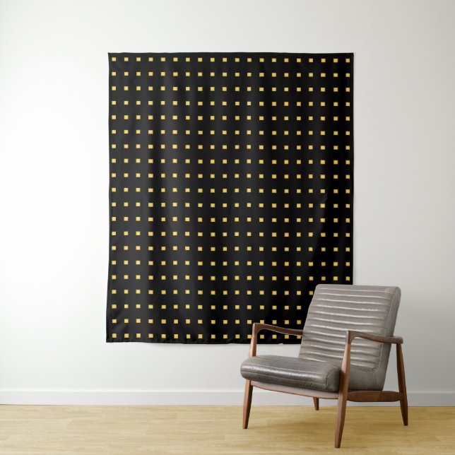 Goldene sonnengeometrische Kunst auf schwarzem Kon Wandteppich (Beispiel)