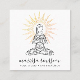 Goldene Sonnenstrahlen Lotus Pose Yoga Instruktor Quadratische Visitenkarte