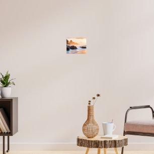 Goldene Sonnenuntergangs-Meereslandschaft Wellen Poster