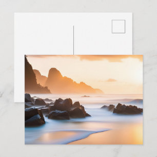 Goldene Sonnenuntergangs-Meereslandschaft Wellen Postkarte