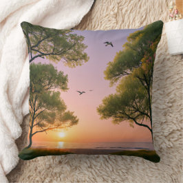 Goldene Sonnenuntergangs-Ozeanstrandlandschaft mit Kissen
