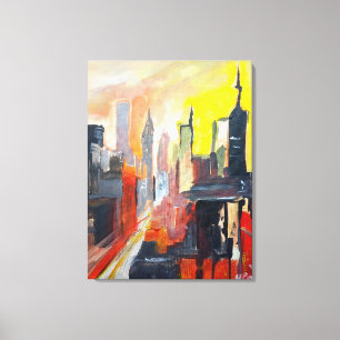Goldene Sonnenuntergangs-Skyline-Stadtansicht Leinwanddruck