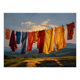 Goldene Sonnenuntergangs-Wäscheleine Kunstwerk Poster