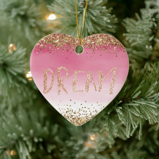 Goldene Sparkle Rosa Ombre Glitzer Traum Keramik Ornament (Baum)
