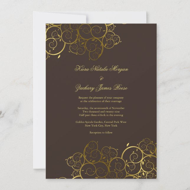 Goldene Spiralen Wein Hochzeit einladen Einladung (Vorderseite)