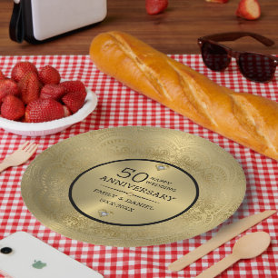 Goldene Spitze 50. Hochzeitstag Abendessen Platte Pappteller