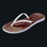 Goldene Spitze auf Auburn Brown Trauzeugin Hochzei Flip Flops<br><div class="desc">These beautiful wedding flip flops are a great way to thank and recognize your Maid of Honor while saving feet at the same time. Feys an elegant design with golden lace frills wir haben chocolate brown or auburn colored background and fancy gold colored script lettering. The Reads Maid of Honor...</div>
