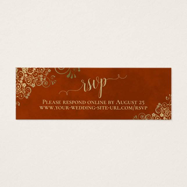 Goldene Spitze auf Rust Orange Wedding RSVP Online (Vorderseite)