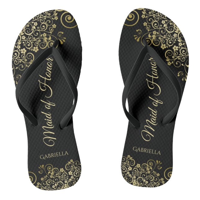 Goldene Spitze auf Schwarz Elegante Trauzeugin Hoc Flip Flops (Fußbett)