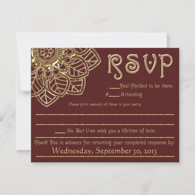 Goldene Spitze (Eheantwort-Karte) RSVP Karte (Vorderseite)