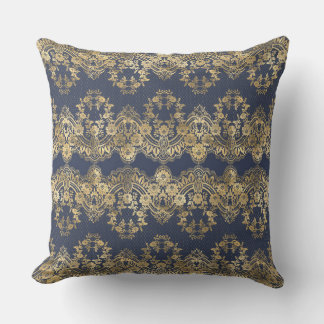 Goldene Spitze, Muster, dunkelblau, elegant, Muste Kissen