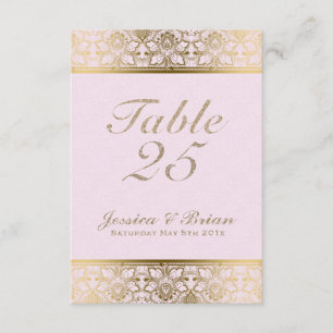 Goldene Spitze und rosa Hochzeitstisch-Nummer Einladung