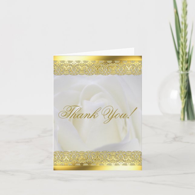 Goldene Spitzen auf der White Rose Hochzeit Dankeskarte (Vorderseite)