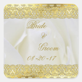Goldene Spitzen auf der White Rose Hochzeit Quadratischer Aufkleber