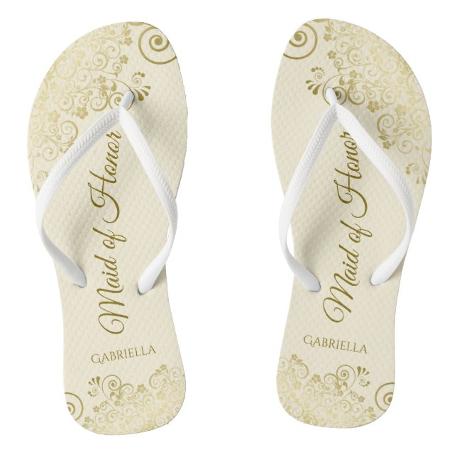Goldene Spitzen auf Hochzeit der Elfenbeincreme-Tr Flip Flops (Fußbett)