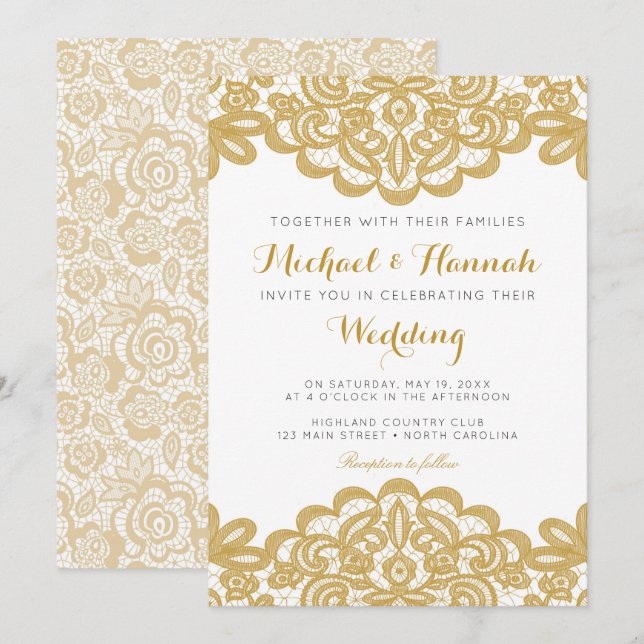 Goldene Spitzen Einladung zur Hochzeit (Vorne/Hinten)