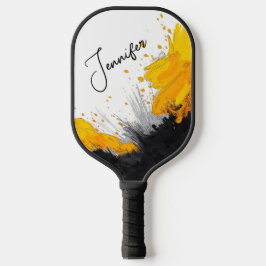 Goldene Splash auf schwarzen Persönlichen Namen Pickleball Schläger