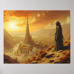 Goldene Stadt Futuristische Sci-Fi-Fantasy-Kunst Poster