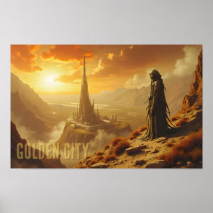 Goldene Stadt Futuristische Sci-Fi-Fantasy-Kunst Poster