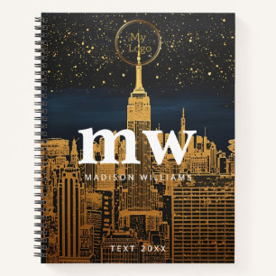 goldene Stadt-Skyline funkelndes Nacht-Logo Notizbuch