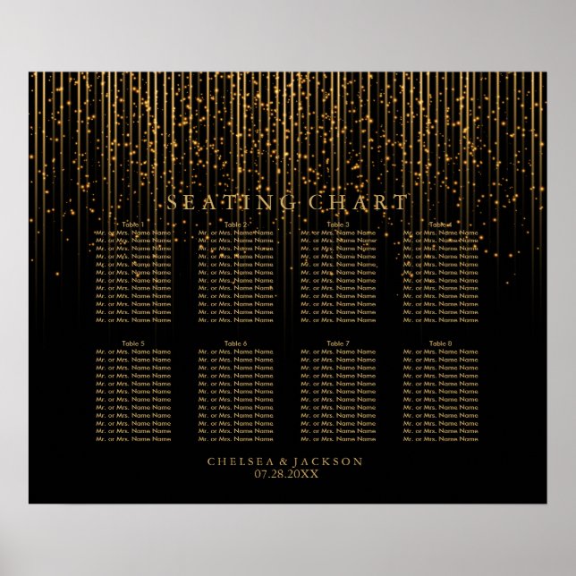Goldene Star-Leuchten und Schwarz - Sitzkarte Poster (Vorne)