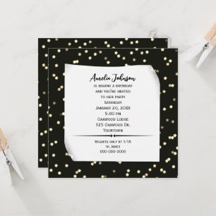 Goldene Stars auf Black Birthday Einladung