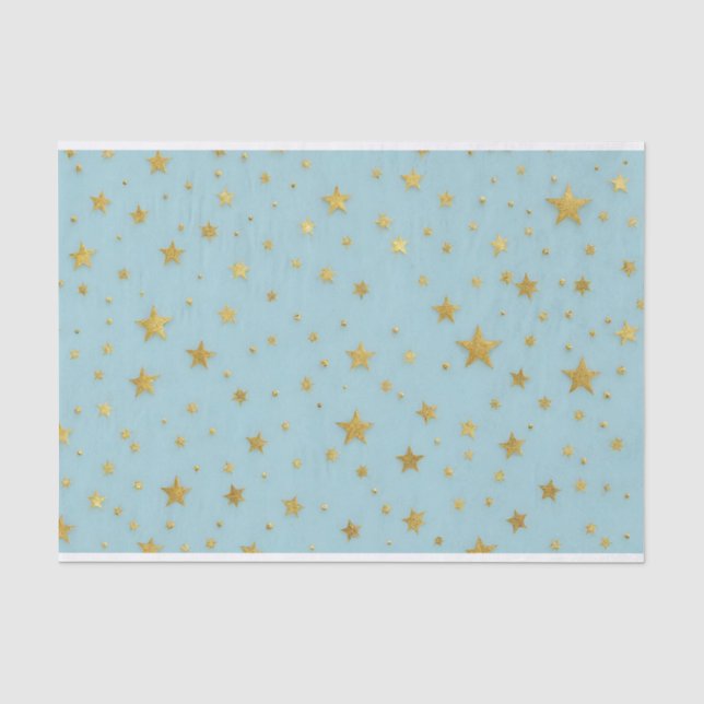 Goldene Stars und Perlen über hellblauem Hintergru Seidenpapier (Vorderseite)