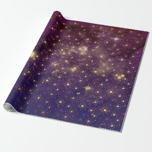 Goldene Stern-Galaxie-himmlische Planeten lila Geschenkpapier