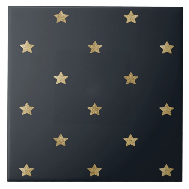 Goldene Sterne am schwarzen Himmel um Mitternacht Fliese (Vorderseite)